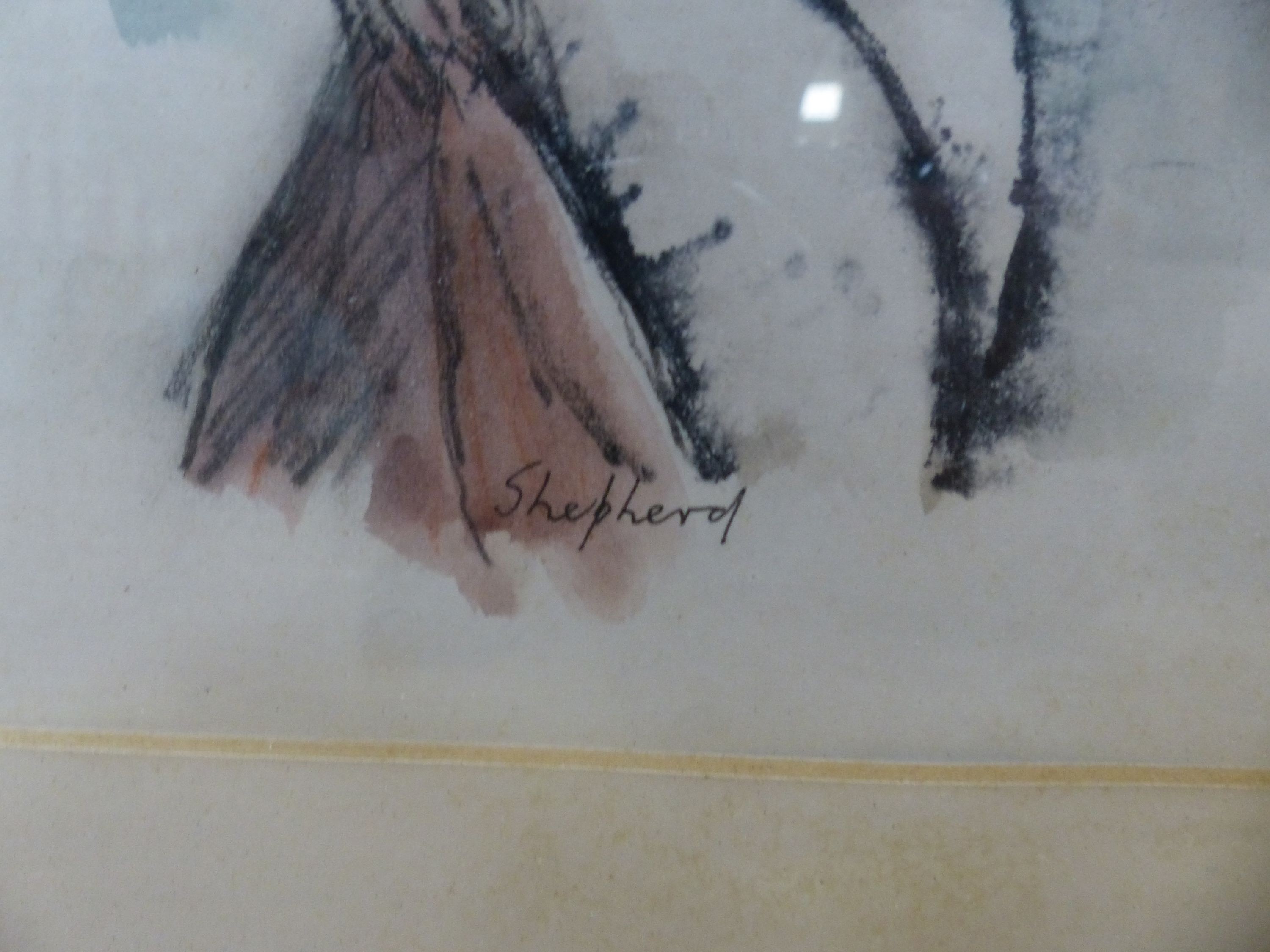 Sydney Horne Shepherd (1909-1993), charcoal and watercolour, Female nude, signed, 23 x 15cm